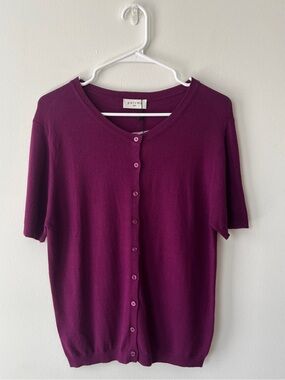 NWT Paloma crewneck cardigan | Plum purple | Short sleeves | Medium Petite
